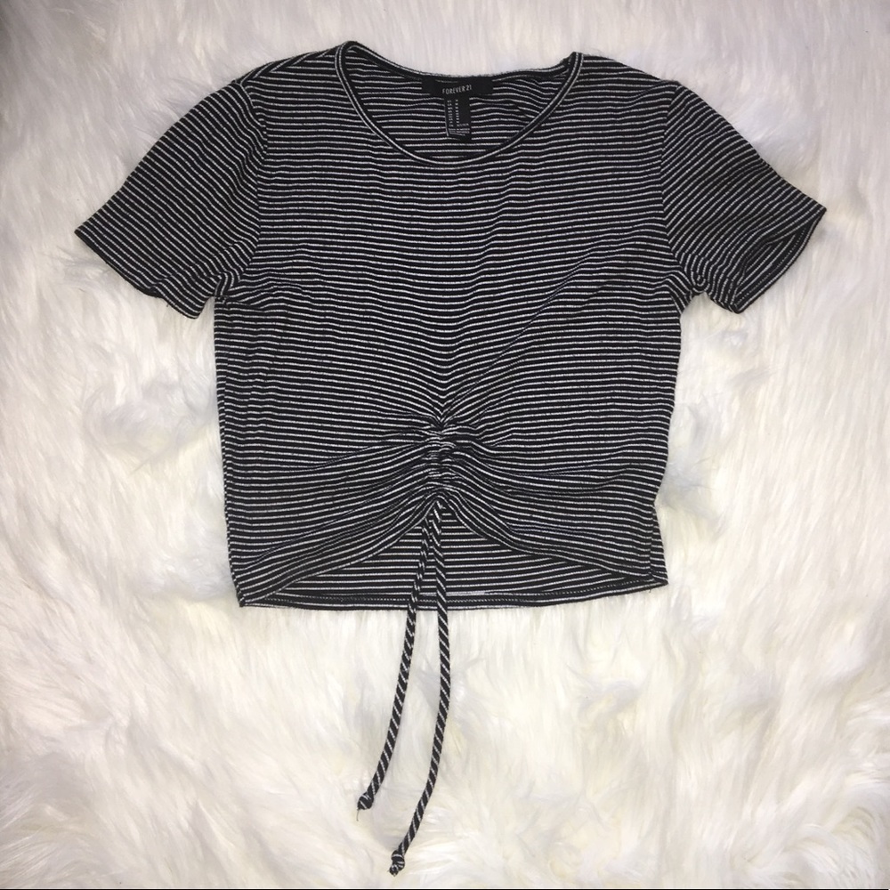 ♥️SOLD F21 Striped, Ruched Drawstring, Crop Top - Picture 3 of 7